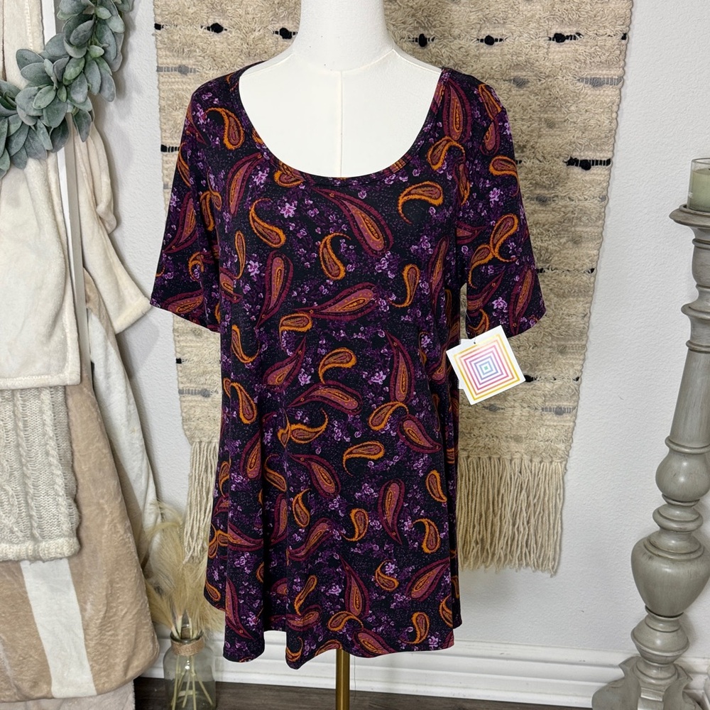 NWT LuLaRoe perfect T Paisley Short Sleeve tunic - Purple and Orange size M